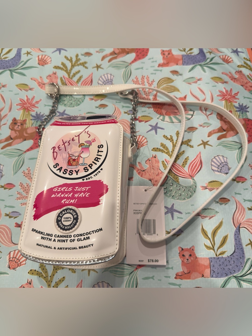 Betsey Johnson 'Sassy Spirits' White Drink Can-Shaped Novelty Crossbody Bag NWT - Picture 16 of 16